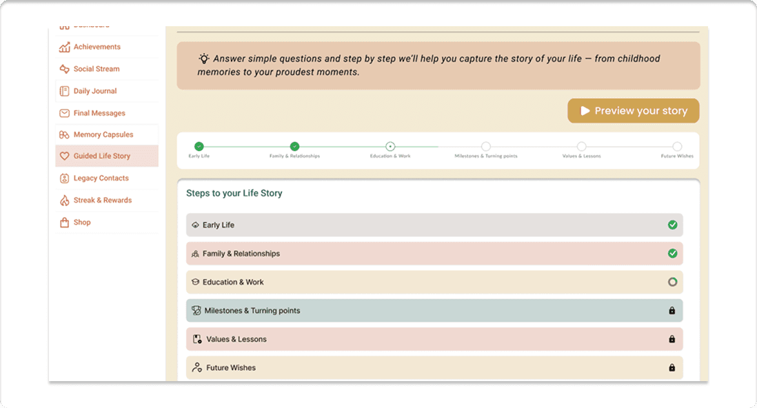 Guided Life Story Preview